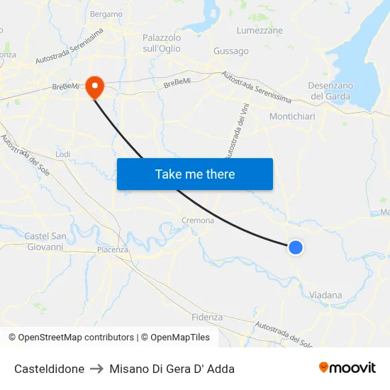 Casteldidone to Misano di Gera d'Adda map