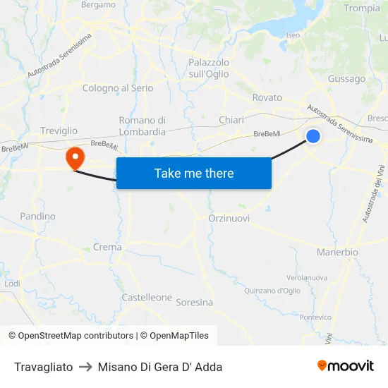 Travagliato to Misano di Gera d'Adda map