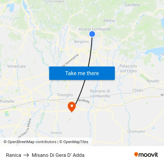 Ranica to Misano di Gera d'Adda map