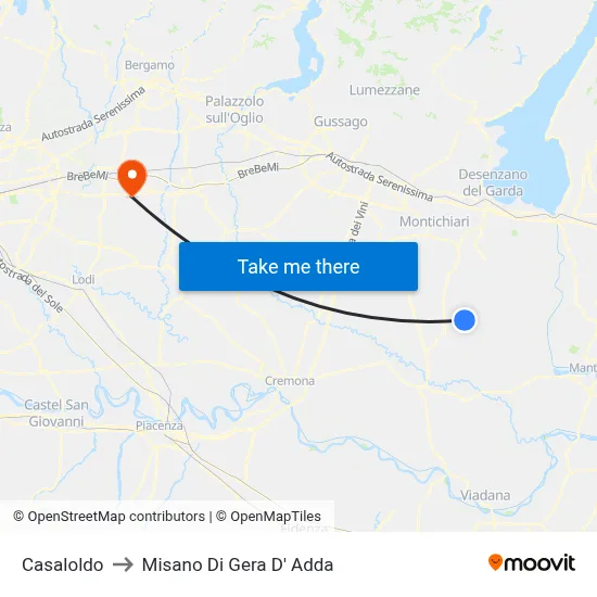Casaloldo to Misano di Gera d'Adda map
