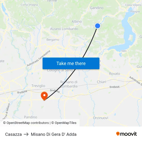 Casazza to Misano di Gera d'Adda map