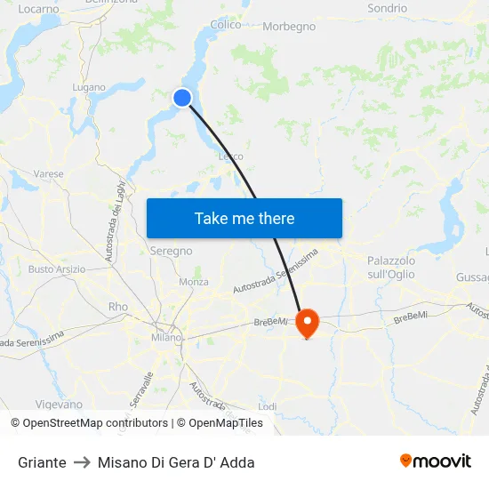 Griante to Misano di Gera d'Adda map