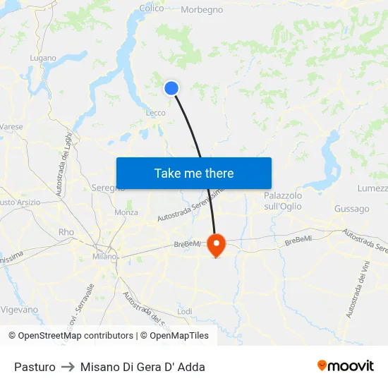Pasturo to Misano di Gera d'Adda map