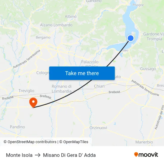 Monte Isola to Misano di Gera d'Adda map