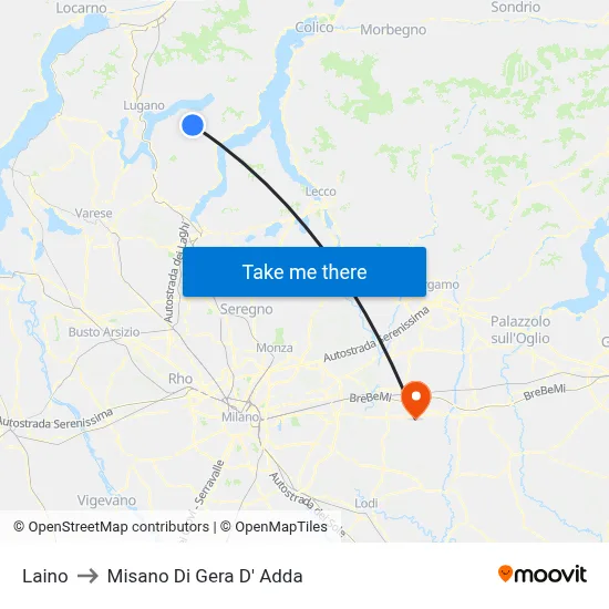 Laino to Misano di Gera d'Adda map
