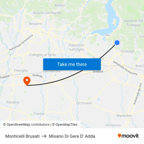 Monticelli Brusati to Misano di Gera d'Adda map