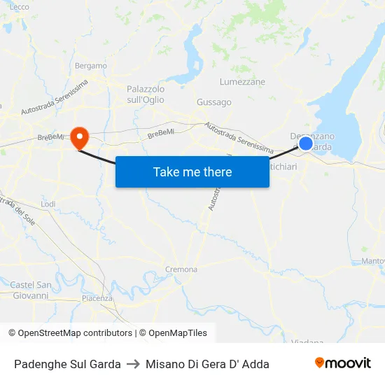 Padenghe Sul Garda to Misano di Gera d'Adda map
