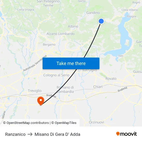 Ranzanico to Misano di Gera d'Adda map