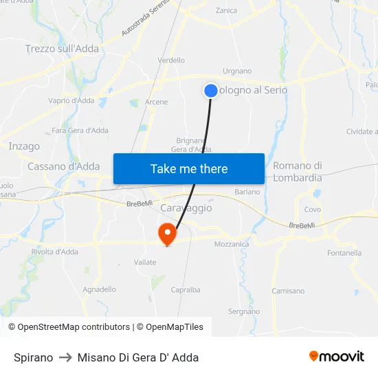 Spirano to Misano di Gera d'Adda map