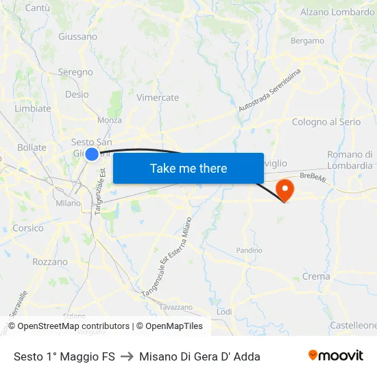 Sesto 1° Maggio FS to Misano Di Gera D' Adda map