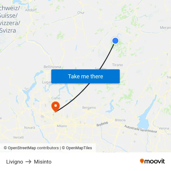 Livigno to Misinto map