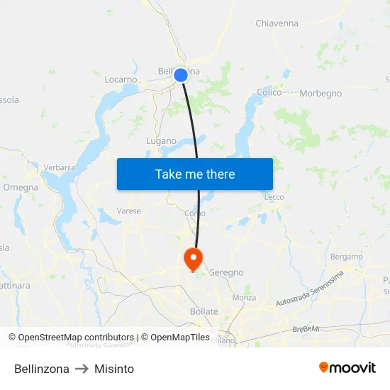Bellinzona to Misinto map