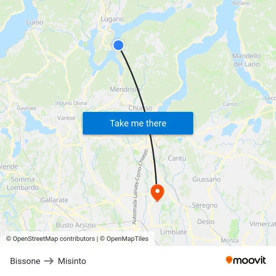 Bissone to Misinto map