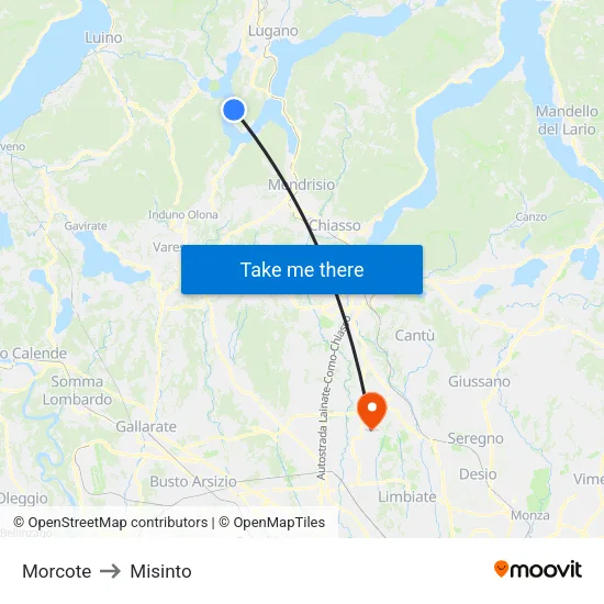 Morcote to Misinto map