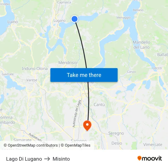 Lake of Lugano to Misinto map