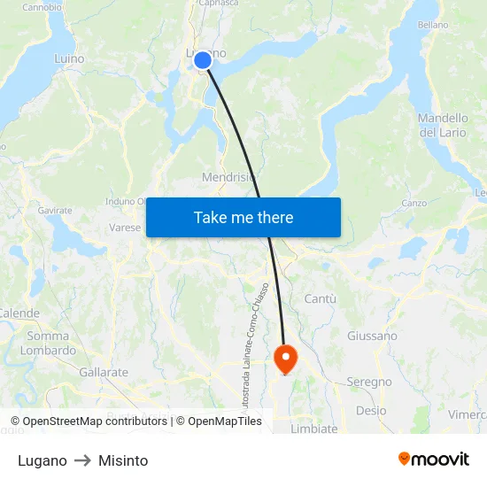 Lugano to Misinto map