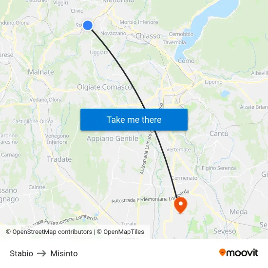 Stabio to Misinto map