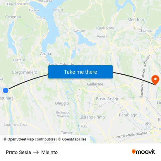 Prato Sesia to Misinto map