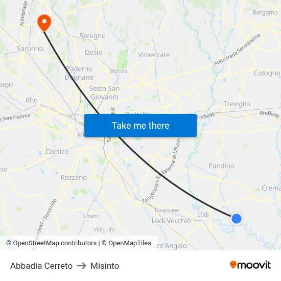 Abbadia Cerreto to Misinto map