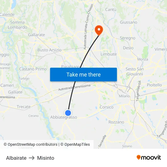 Albairate to Misinto map