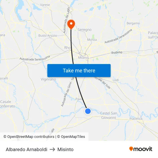 Albaredo Arnaboldi to Misinto map