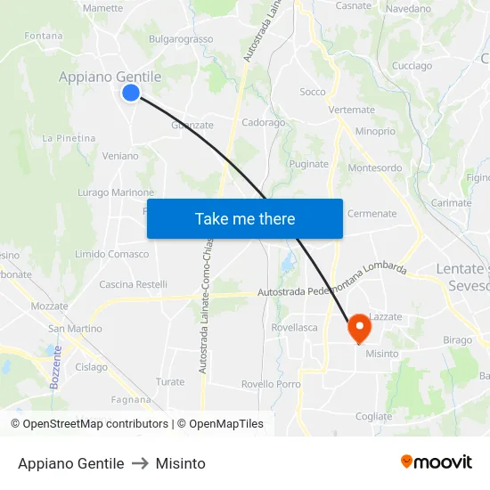 Appiano Gentile to Misinto map