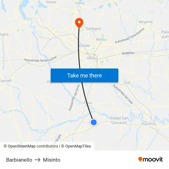 Barbianello to Misinto map