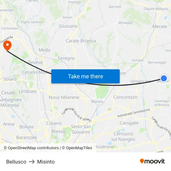 Bellusco to Misinto map