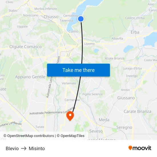 Blevio to Misinto map
