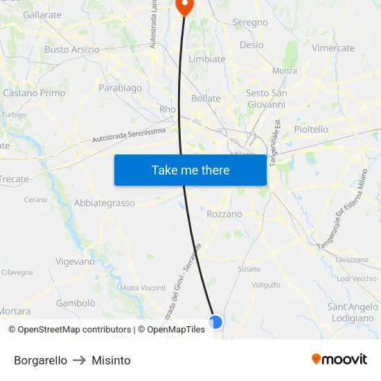 Borgarello to Misinto map