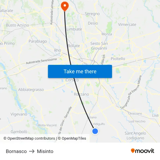 Bornasco to Misinto map