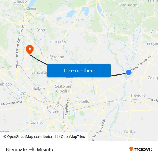 Brembate to Misinto map