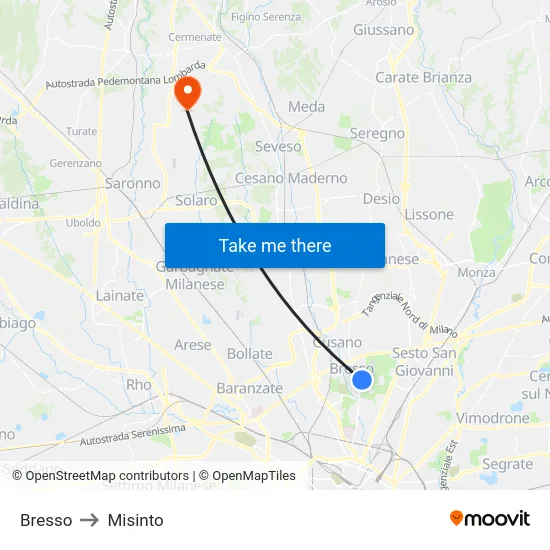 Bresso to Misinto map