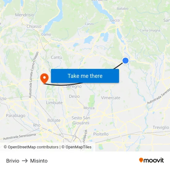 Brivio to Misinto map