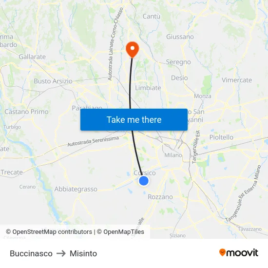 Buccinasco to Misinto map