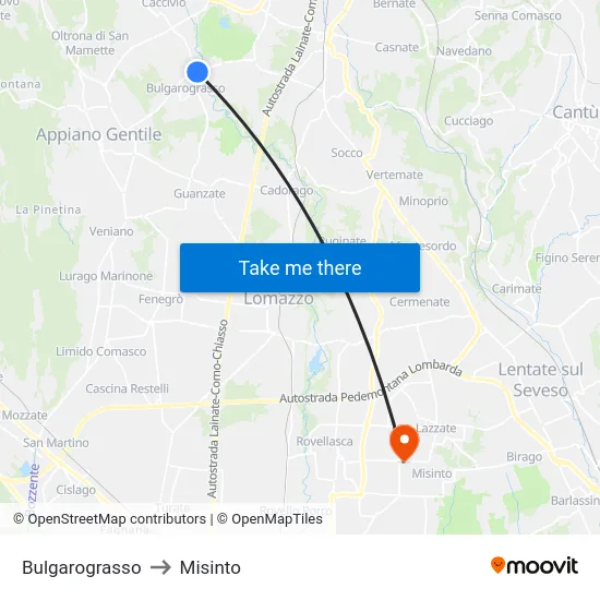 Bulgarograsso to Misinto map