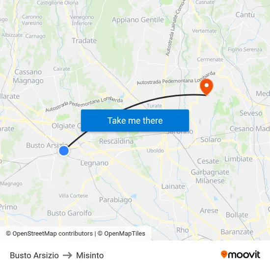Busto Arsizio to Misinto map