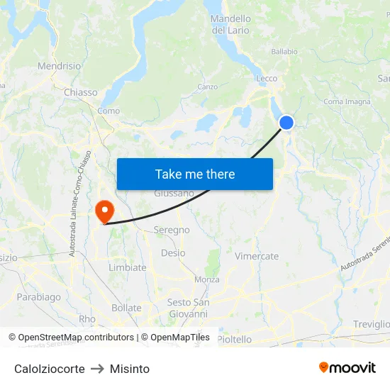 Calolziocorte to Misinto map