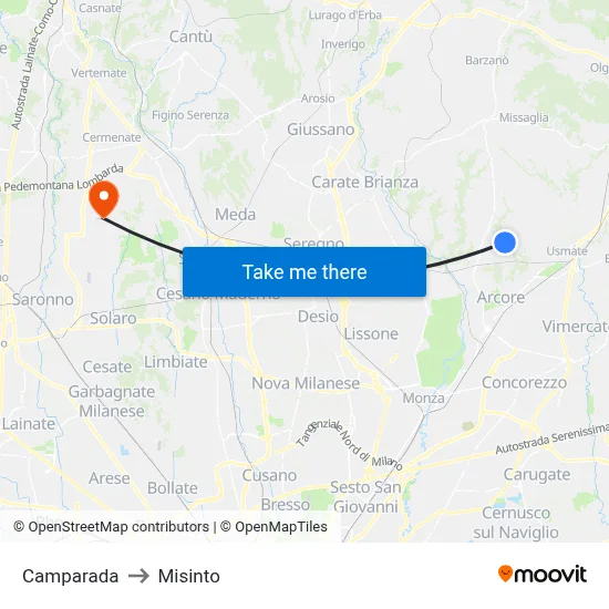 Camparada to Misinto map