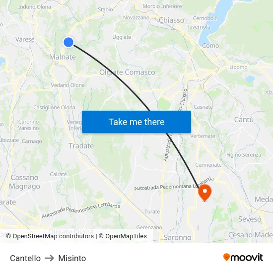 Cantello to Misinto map