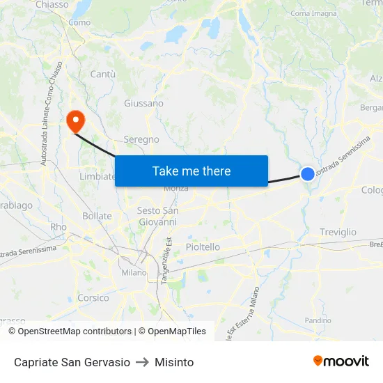 Capriate San Gervasio to Misinto map