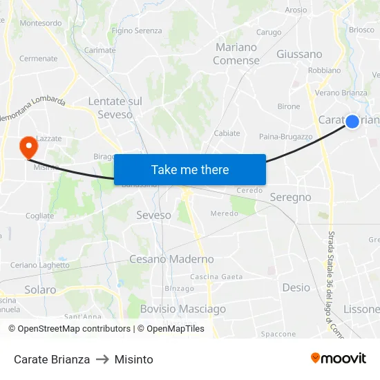 Carate Brianza to Misinto map