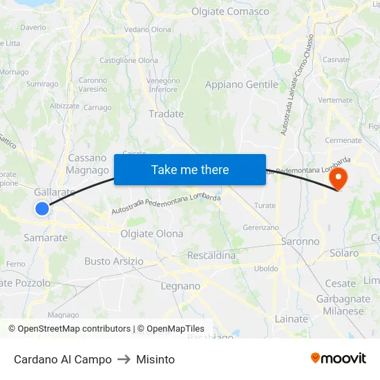 Cardano al Campo to Misinto map