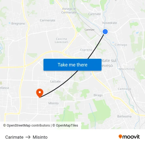 Carimate to Misinto map