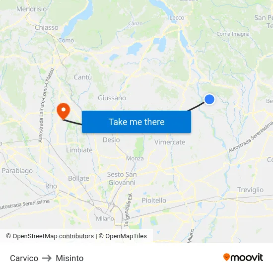 Carvico to Misinto map