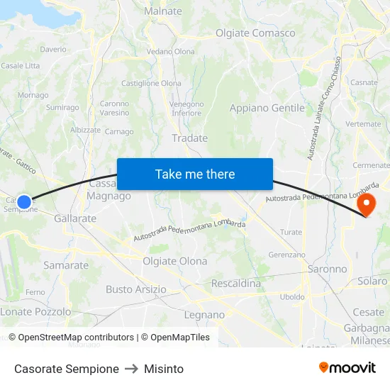 Casorate Sempione to Misinto map