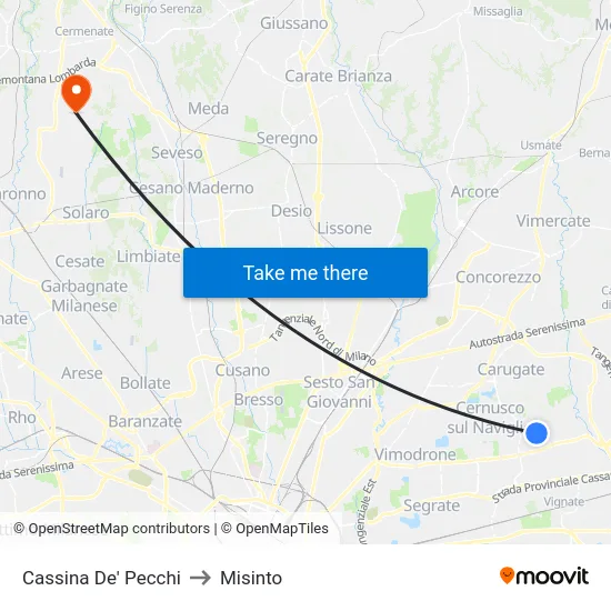 Cassina De' Pecchi to Misinto map