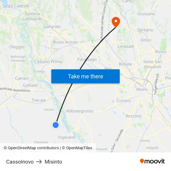 Cassolnovo to Misinto map