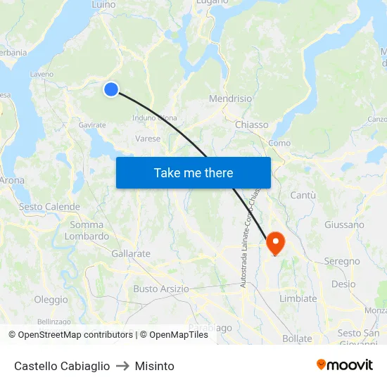 Castello Cabiaglio to Misinto map