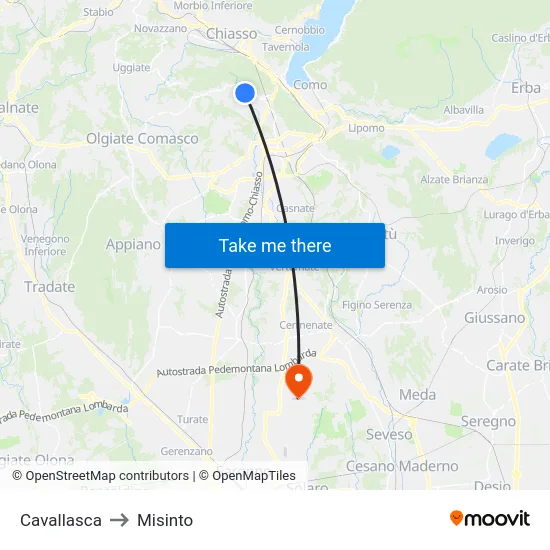 Cavallasca to Misinto map